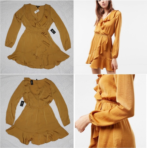 Express Dresses & Skirts - Express Mustard Yellow Short Dress Long Sleeves